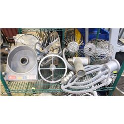 SHELF OF ASSORTED COMMERCIAL MIXER ACCESSORIES