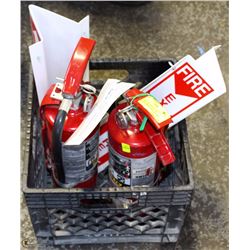 2 SMALLER CHARGED FIRE EXTINGUISHERS IN BLACK TOTE