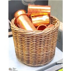 BASKET OF COLLECTIBLE COPPER MUGS