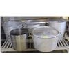 BOTTOM SHELF OF MISC LARGE STOCK POTS