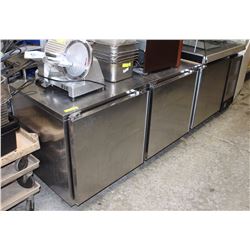 STAINLESS 8' 3 DOOR UNDER COUNTER COOLER.