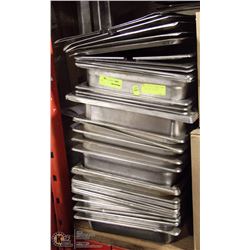 LOT OF 25 FULL SIZE STAINLESS INSERTS WITH 10 LIDS