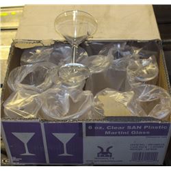 CASE OF 6OZ CLEAR PLASTIC MARTINI GLASSES, 24/CASE