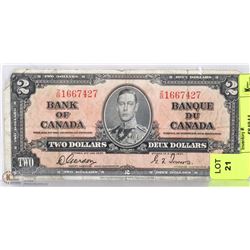 1937 CANADIAN $2.00 BILL.