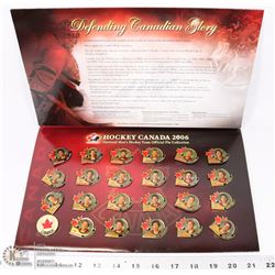 2006 HOCKEY CANADA PIN COLLECTION IN DISPLAY.