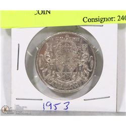 1953 CANADIAN SILVER HALF DOLLAR COIN