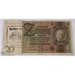 GERMAN NAZI SS TOTENKOPF UNIT 20 MARKS