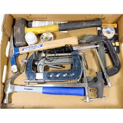 FLAT OF TOOLS - HAMMERS, C-CLAMPS, ETC.