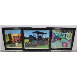LOT OF 3 FRAMED NUMBERED PICTURES OF ANTIQUE TRACTORS.