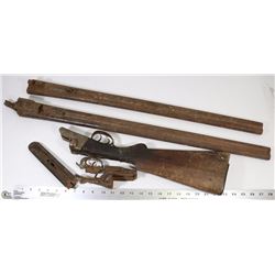 BOX OF ANTIQUE HUNTING GUN PARTS 1800'S