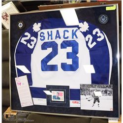 EDDIE SHACK JERSEY W/ COA & ROOKIE CARD DISPLAY