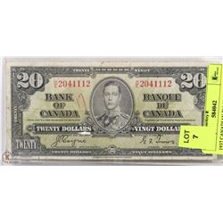 1937 CANADIAN $20.00 BILL.