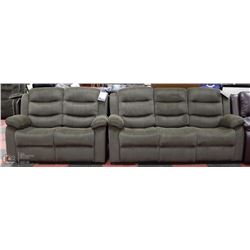 NEW GREEN FABRIC RECLINING 75" SOFA  WITH 56" LOVE