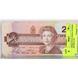 1986 CONSECUTIVE SERIAL NUMBER $2 ROBIN BILLS X8