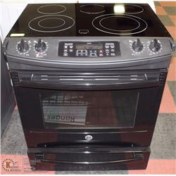 BLACK GE SLIDE IN 5 BURNER CERAMIC TOP STOVE
