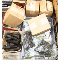 PALLET W/ ASSORTED BOLTS AND ROTATING AMBER DOME