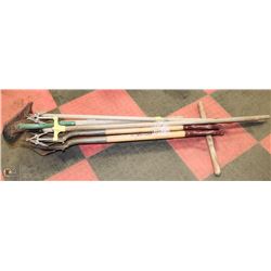 LOT OF YARD TOOLS INCL POST HOLE AUGER AND MORE