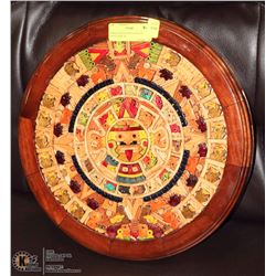 HAND CARVED WOOD MAYAN  CALENDAR  14"