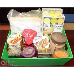 BOX OF SCENTED CANDLES AND TEALIGHTS