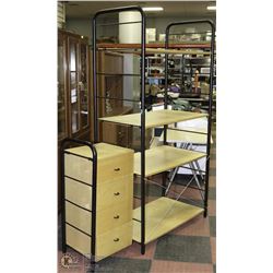 4 SHELF WOOD AND METAL WITH 4 DRAWER ATTACHED