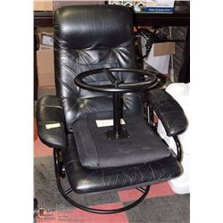 BLACK LEATHERETTE SWIVEL CHAIR WITH OTTOMAN