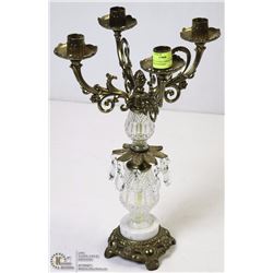 VINTAGE CANDELABRA, CRYSTAL , BRASS AND MARBLE