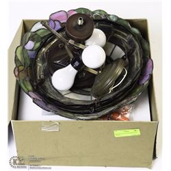 BOX W/ VINTAGE STAINED GLASS SHADES