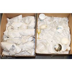 2 ESTATE BOXES OF WINE GLASSES ENGLISH CUPS AND