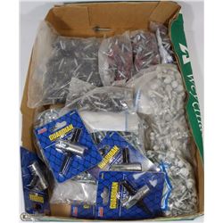 BOX OF METAL ROOFING SCREWS WITH GREASE TOOLS