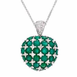 14KT White Gold 7.26ctw Emerald and Diamond Pendant with Chain