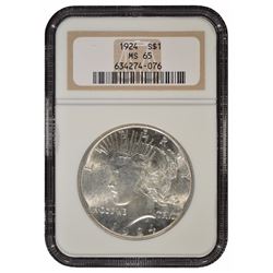 1924 $1 Peace Silver Dollar Coin NGC MS65