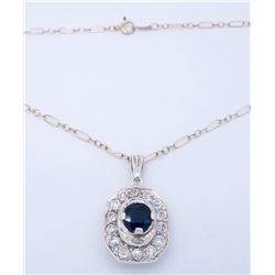 Platinum Blue Sapphire and Diamond Pendant with Chain