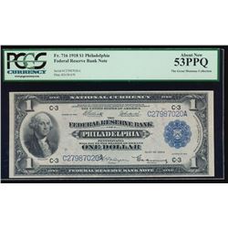 1918 $1 Philadelphia Large Federal Reserve Bank Note PCGS 53PPQ