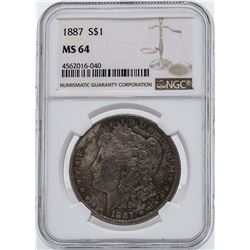 1887 $1 Morgan Silver Dollar Coin NGC MS64 Toning