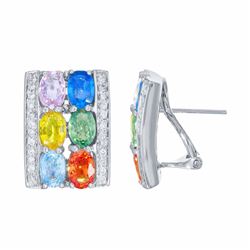 14KT White Gold 6.94ctw Multi Color Sapphire and Diamond Earrings