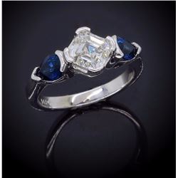 14KT White Gold Blue Sapphire and Diamond Ring