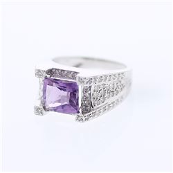 14KT White Gold 2.42ct Amethyst and Diamond Ring