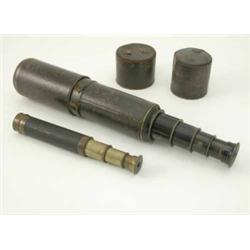 A late 19th century lacquered brass telescope, four draw with leather grip and a small late 19th...