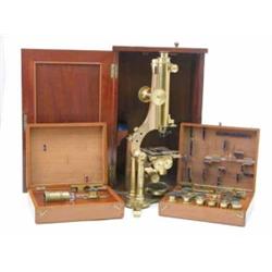 A mid 19th century Smith & Beck compound brass microscope, with racked body-tube and removable We...