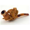 Image 1 : A meerschaum pipe, carved as two owls with glass eyes perched on a branch, in leather case, 4.5 i...