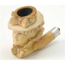 A meerschaum pipe, the bowl carved as a female head, with silver collar for Birmingham 1898, lack...