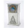 Image 1 : A Liberty & Co polished pewter timepiece, the copper and enamel dial surrounded by a foliate embo...
