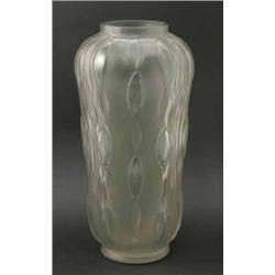 An early 20th century French frosted glass vase, with wavy decoration, moulded mark for Luneville...