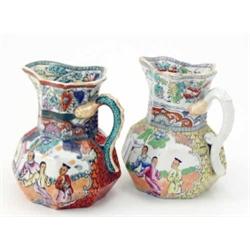 A Victorian Mason’s ironstone hydra jug, with oriental figures, 6.25ins and a similar jug (restor...