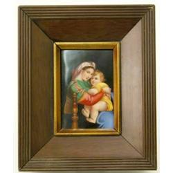 A German porcelain plaque, finely painted with a woman and child, 5"...