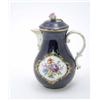 Image 1 : A Meissen coffee pot, baluster shape, decorated with panels of painted flowers and gilt scrolls o...
