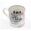 Image 1 : A Sunderland Pottery pink lustreware frog mug, transfer printed in black with two sailors and a s...