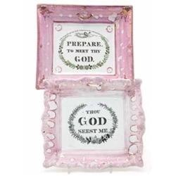 A Sunderland Pottery pink lustreware plaque, transfer printed in black with inscription, ‘Prepare...