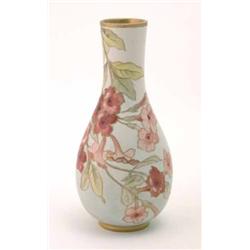 A Doulton Lambeth Carrara ware vase, of bulbous shape painted with flowers and leaves against the...