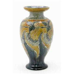A Royal Doulton stoneware baluster vase, decorated by Eliza Simmance with scrolls and flowers 11i...